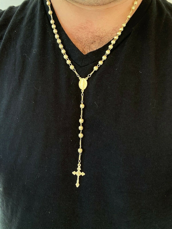 Collana da uomo e donna su misura in oro 14k su argento massiccio 925 con  perline di rosario Rosario da 6 mm con taglio a diamante -  Italia