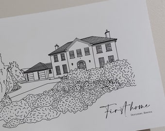 Personalised House Line-Drawing Print, Housewarming Gifts or First Home Gifts