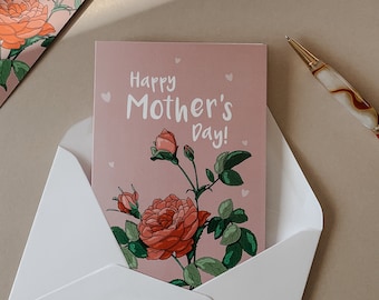 Happy Mother's Day, Illustrated Rose - A6 Floral Mother's Day Card