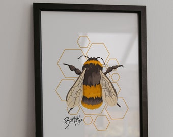 A4 Bumble Bee Home Decor Print, Great birthday gift for British Bumble Bee Lovers