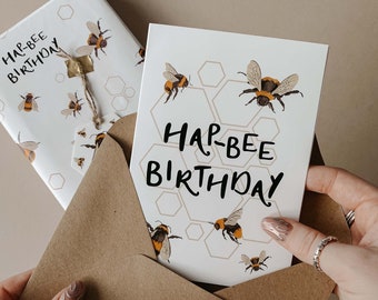 Hap-BEE Birthday Card for bee lovers, A6 Bumble Bee Birthday Greetings Card. Manchester Bee