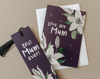 Lily Bookmark & Greetings Card Gift Set, for the Best Mum Ever! A perfect gift for any Book Lover, Mums or Mother's Day Gifts