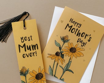 Sunflower Bookmark & Greetings Card Gift Set, for the Best Mum Ever! A perfect gift for any Book Lover, Mums or Mother's Day Gifts