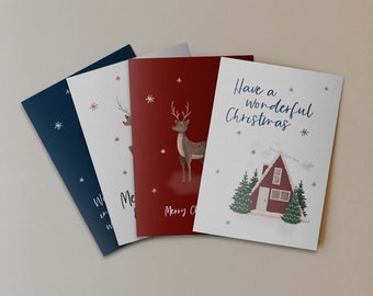 Christmas Card Multi Pack, Set of 4 or 8 Christmas Greetings Cards including Snowman, Winter Wonderland & Reindeer Designs | Eco-friendly