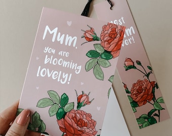 Rose Bookmark & Greetings Card Gift Set, for the Best Mum Ever! A perfect gift for any Book Lover, Mums or Mother's Day Gifts