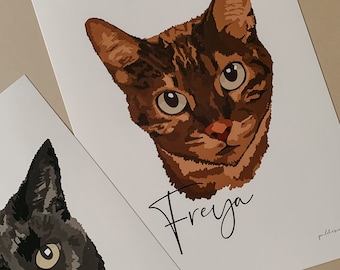 Hand-Drawn Cat Portraits, Custom-made Portraits for Cat Lovers