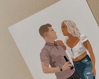 Custom People Portrait, Perfect Gift for Valentine's Day. Cute friendship or family illustration drawn from your own photos.