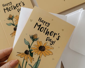 Happy Mother's Day, Illustrated Sunflower - A6 Floral Mother's Day Card