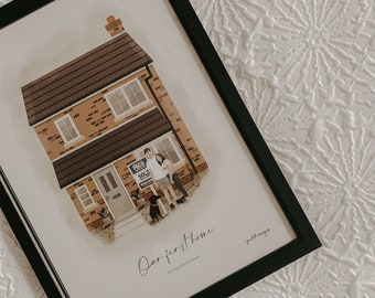Personalised House Illustration Print, Housewarming Gifts or First Home Gifts