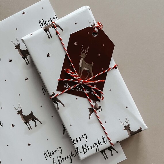 Reindeer Christmas Wrapping Paper | Eco-friendly, Rudolph Wrap with Matching Gift Tags