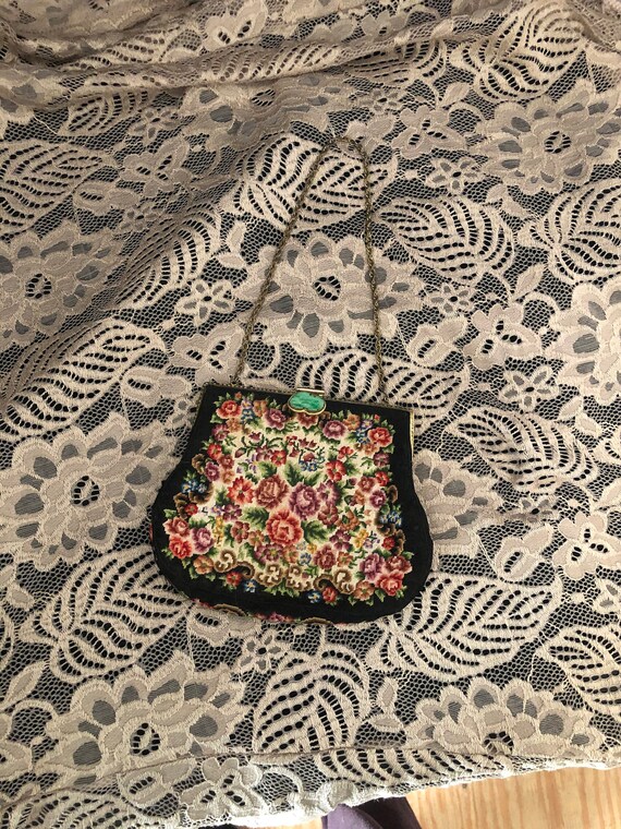 Antique Victorian Petit Point Purse With jadeite