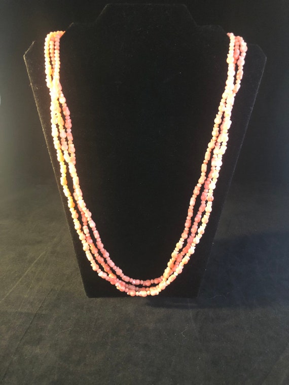 1960's Vintage 3 Strand Hand Carved Salmon Coral … - image 1