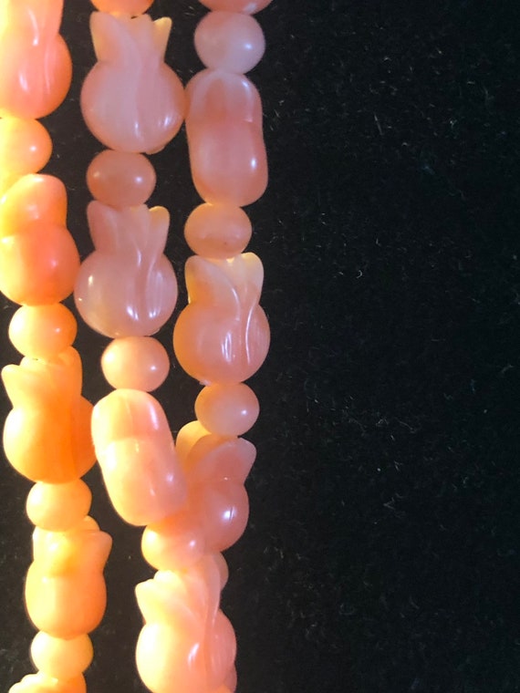 1960's Vintage 3 Strand Hand Carved Salmon Coral … - image 4