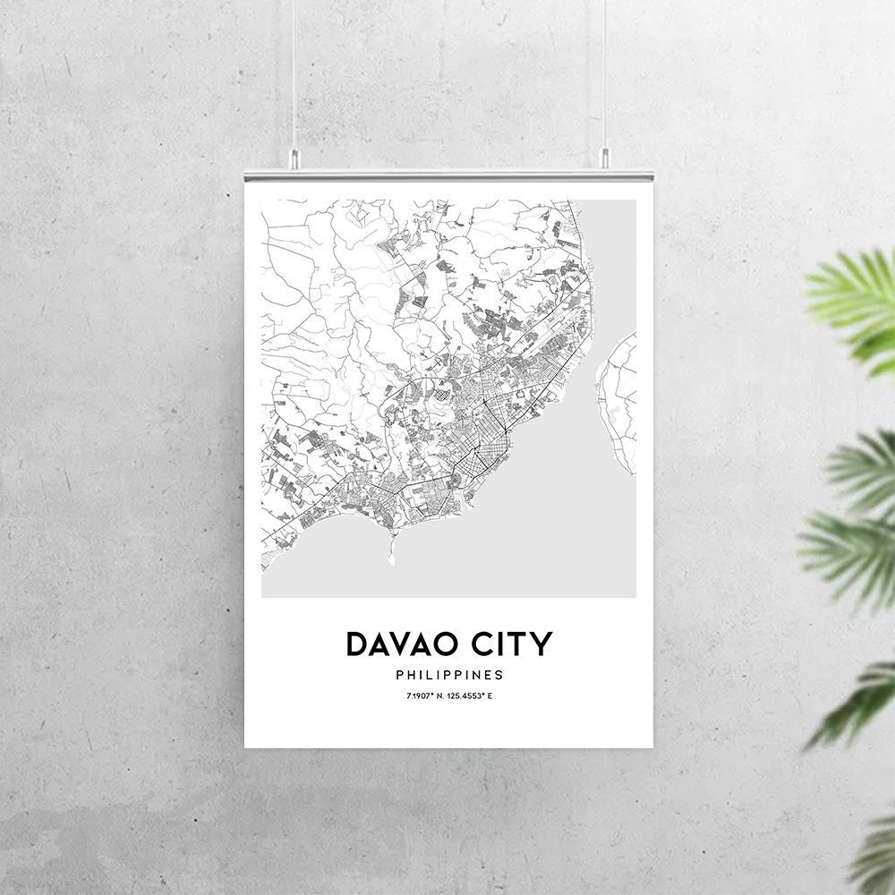 Davao City map poster print wall art Philippines Davao City | Etsy