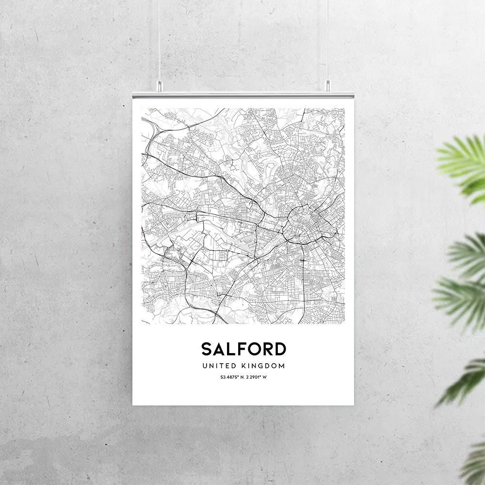 Salford Map Poster Print Wall Art United Kingdom City Map Etsy Salford Map Poster Print Wall Art United Kingdom City Map Etsy