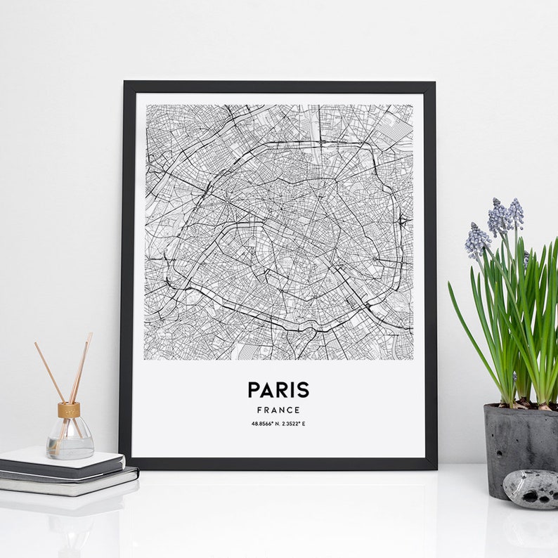 Paris map poster print wall art France city map printable | Etsy