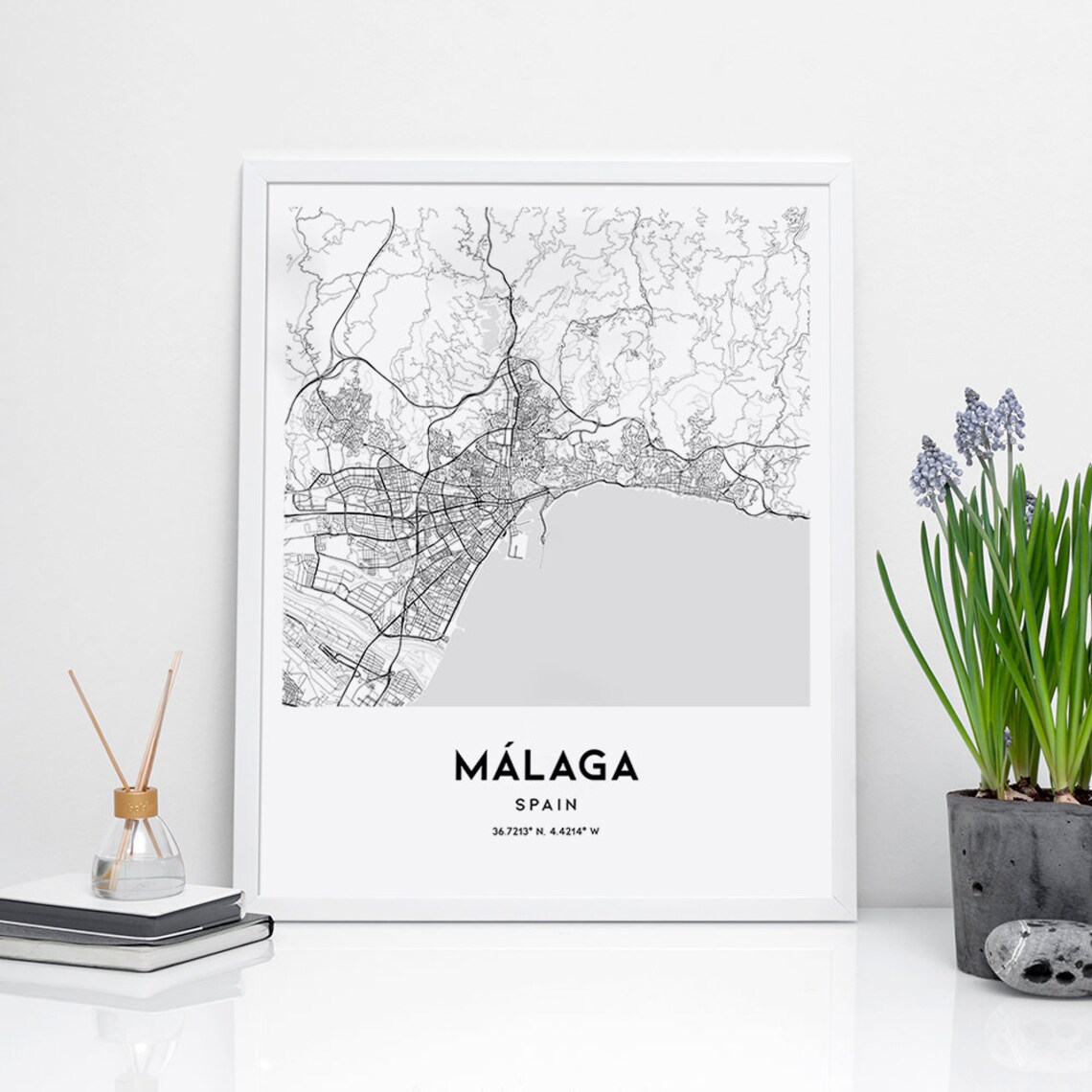 Málaga map poster print wall art Spain city map printable | Etsy