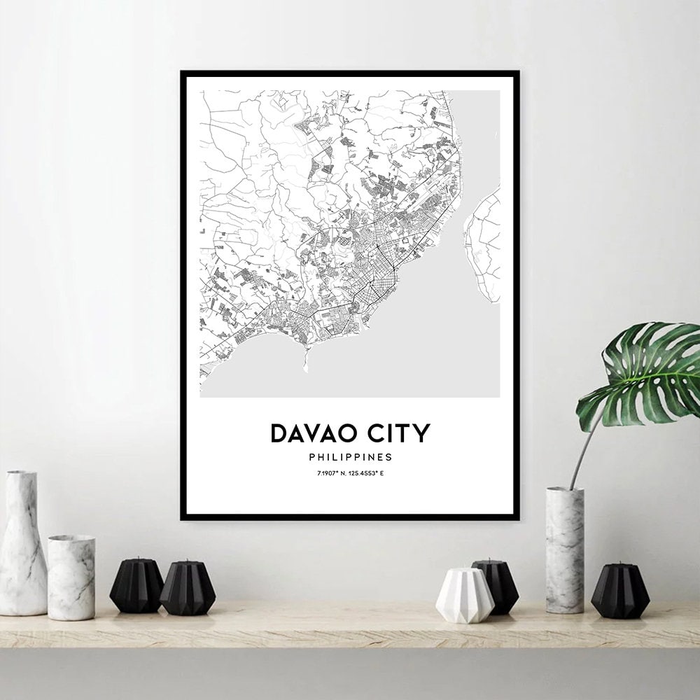 Davao City map poster print wall art Philippines Davao City | Etsy
