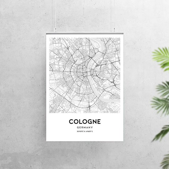 Cologne Map Poster Print Wall Art Germany City Map Printable Etsy