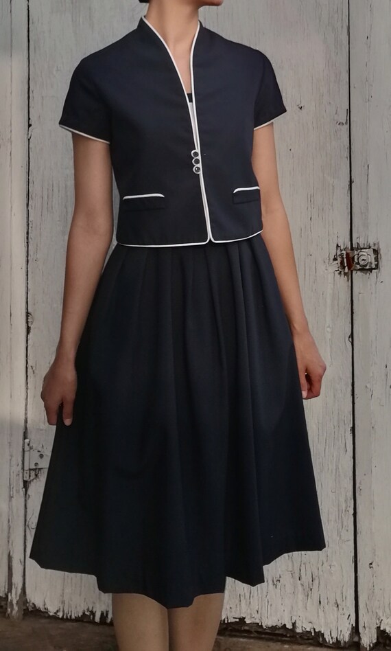 Vintage 1940's Navy Dress & Jacket - image 1