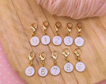 stitch markers, number stitch marker rings, 10 number stitch markers, number concept, knitting accessory, crochet, knitting gift
