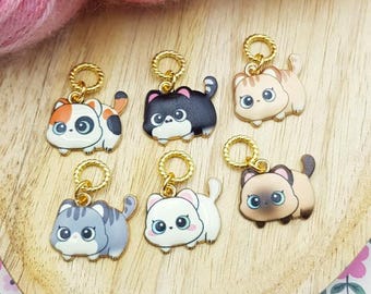 Steekmarkeerders met kittenmotief | Handgemaakte sieraden voor brei- of haaksteken | Cadeau voor creatieve breiers en hakers