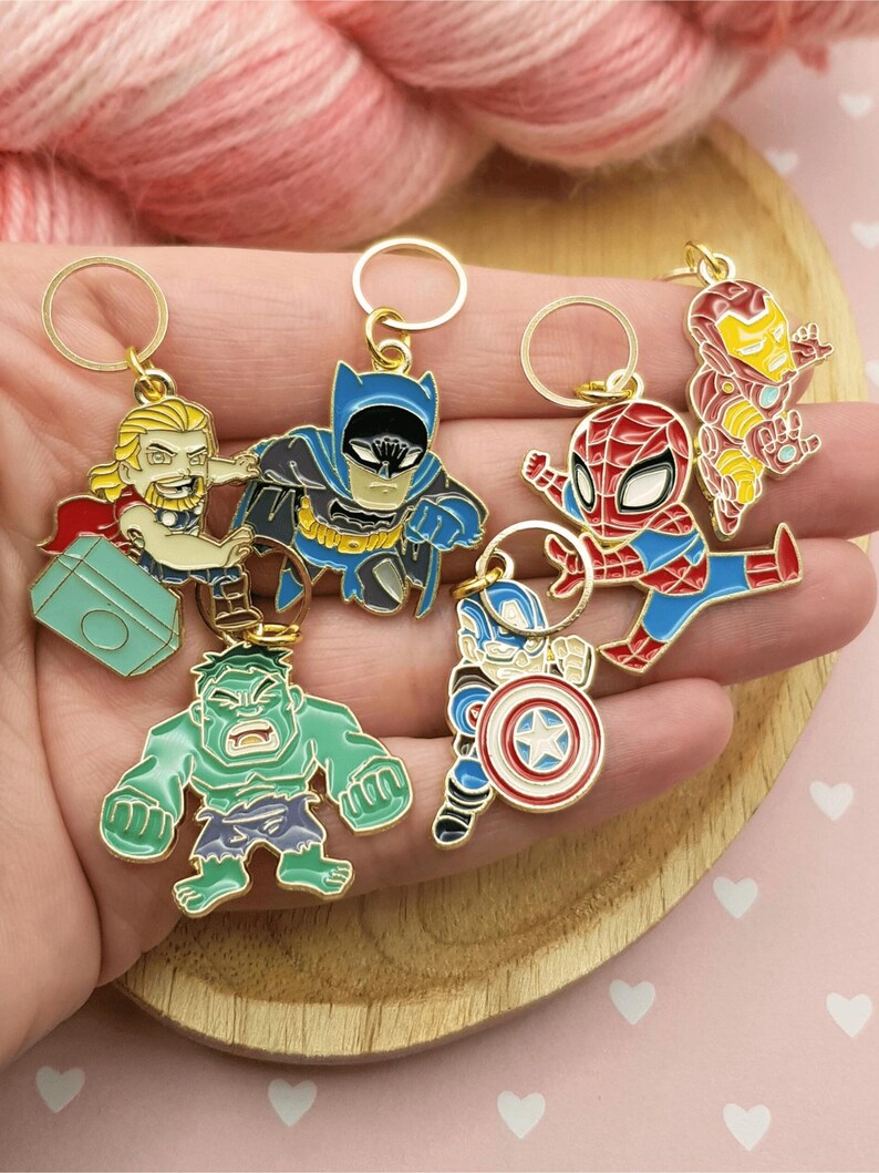 Stitch Markers, Superhero Stitch Marker Rings, 4 Enamel Hero Stitch ...