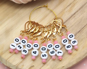 Marcapunti, anelli marcapunti da 10, 9 marcapunti rosa, concetto numerico, accessorio per maglia, uncinetto, regalo per lavoro a maglia