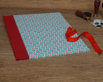 Beautiful folder "Resi", folder blue red, flowers, with ribbon