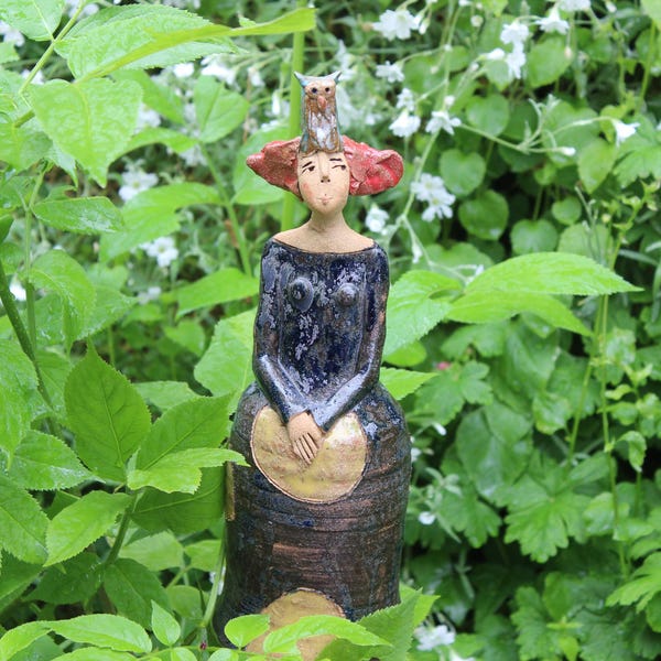 Stick figure, woman with owl