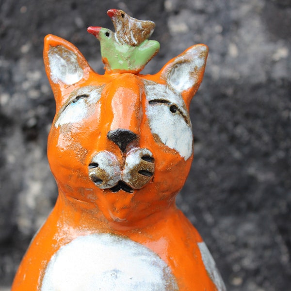 Keramik Figur Kater Orange, Ginger, Garten Figur, Handarbeit