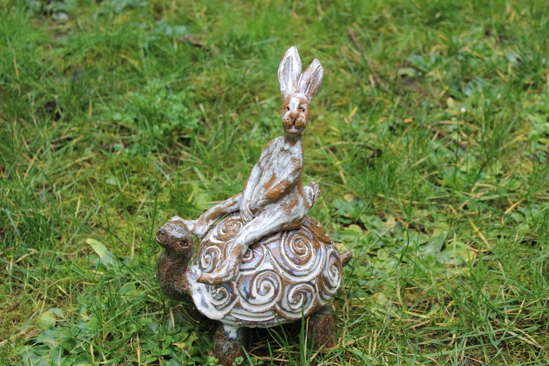 Sculpture of a Hare and Tortoise, Rider, Ceramic Sculpture - Etsy