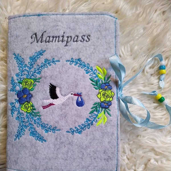 Mutterpass-Hülle Storch Mutterpasshülle Filz, Geschenk für werdende Mütter