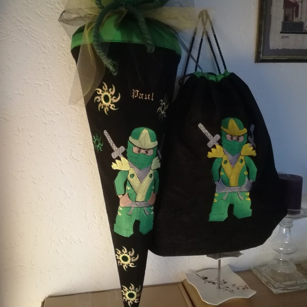 Fantastic school cone sugar cone with Ninjago + desired name fabric