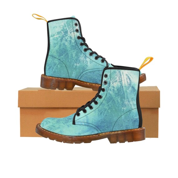 Green Blue Combat Boots Women Size 9, Retro Shoes, Unique Shoes Women, Rare Doc Martens, Unique Gifts for Her, Doc Martens Size 9, Gift Idea