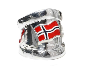 Norway flag sterling silver Norway ring women, Ja Vi Elsker Norwegian jewelry, patriotic jewelry for women, adjustable rings, Norway jewelry