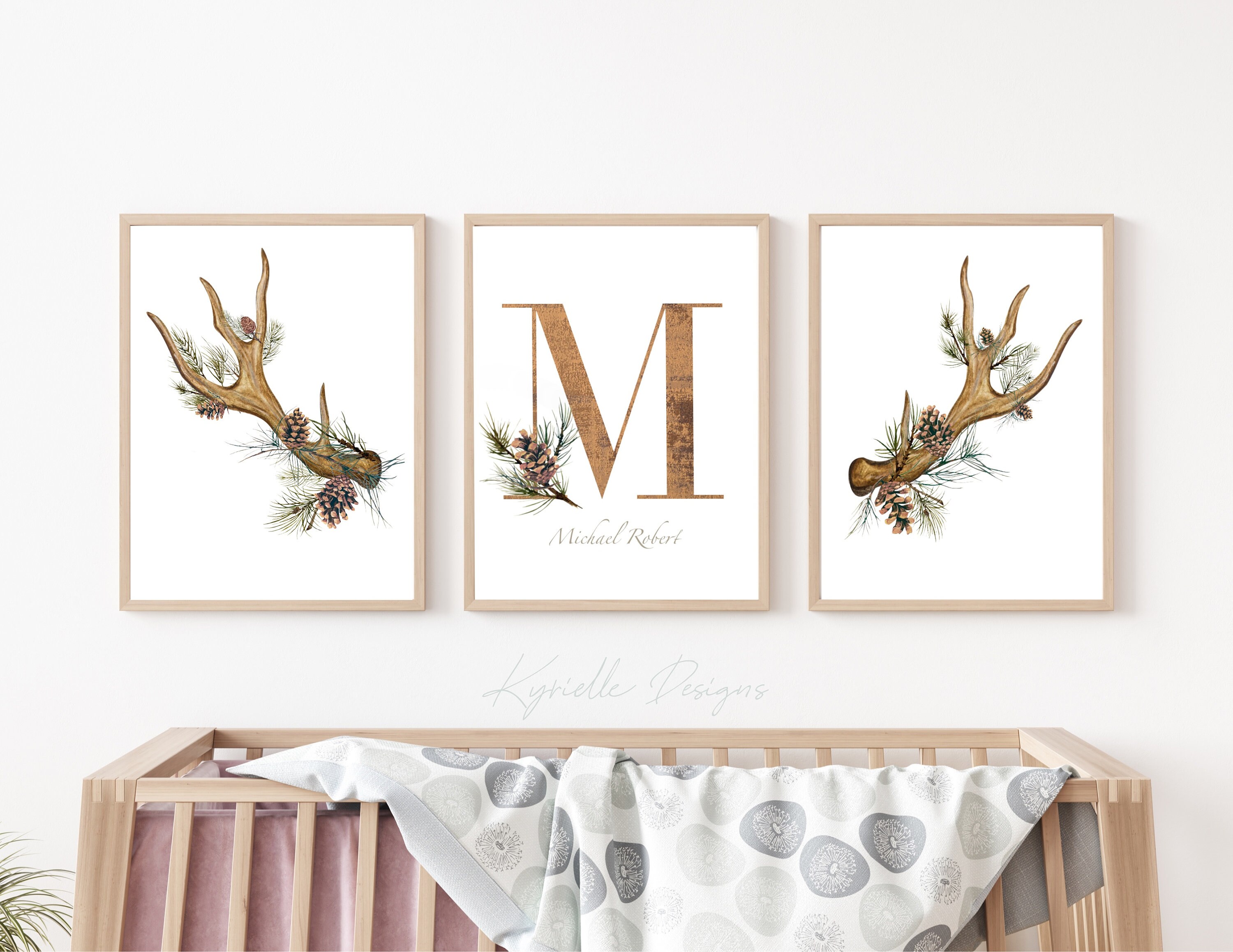 Woodland Nursery Decor Boy Nursery Wall Art Set of 3 Antler Etsy