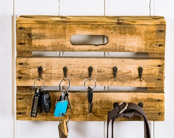 Schlüsselbrett, Schlüsselboard aus Altholz Holz alter Obstkiste mit 10 Haken, Handmade, Unikat