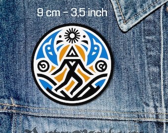 Toppa geometrica tribale a cerchio da cucire, 9 cm, per giacca, gilet o flanella.