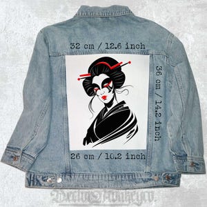 Kabuki Geisha Back Patch – Sew On Canvas for Jacket, Vest & Flannel – 36x26x32 cm