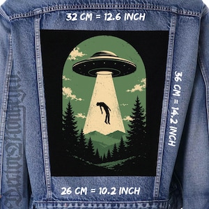 UFO Alien Abduction Rygglapp Sci-Fi Jacka Väst Flanell Sy-på