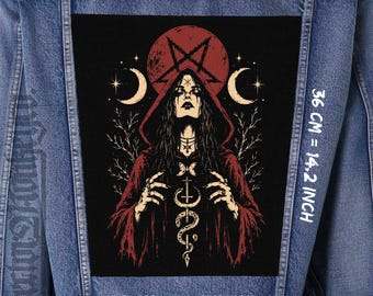 Occult Witch Back Patch for Jacket, Vest & Flannel, Sew-On Canvas