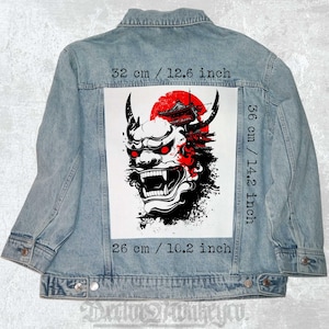 Samurai Oni Mask Aufnäher aus Canvas für Jacken, Westen und Waschlappen - 36x26x32 cm