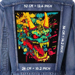 Demon Skull Canvas Back Patch für Jacken & Westen - Sew On Streetwear Art