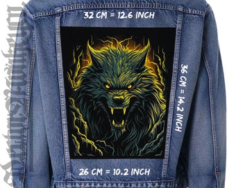 Parche trasero de Fenrir Wolf: parche de lona negra para chaqueta de mitología nórdica vikinga