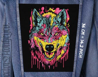 Écusson en toile loup au dos – Grand écusson à coudre pour veste et gilet