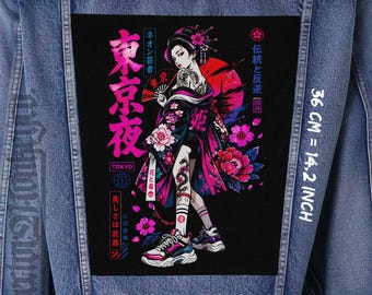 Geisha Back Patch Sew On Jacke Weste Flanell Japanischer Canvas Patch