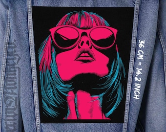Retro Sunglasses Girl Sew-On Canvas Back Patch - Lebendige Kunst für Jacken, Westen und Waschlappen