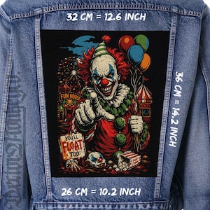 Evil Clown Back Patch Large Sew On Horror Jacket Vest Flannel Patch
