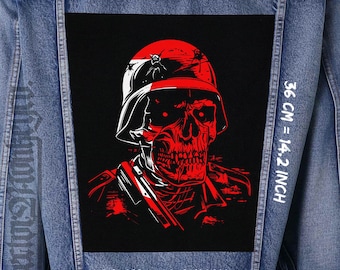 Toppa a forma di teschio da cucire su giacca di tela, gilet di flanella